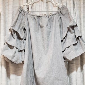Grey striped blouse with tiered sleeves